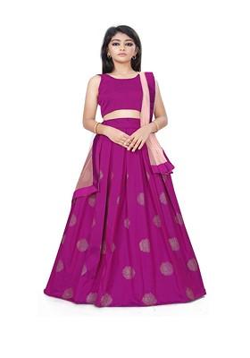 Purple Embroidered Blended Lehenga Choli For Girls