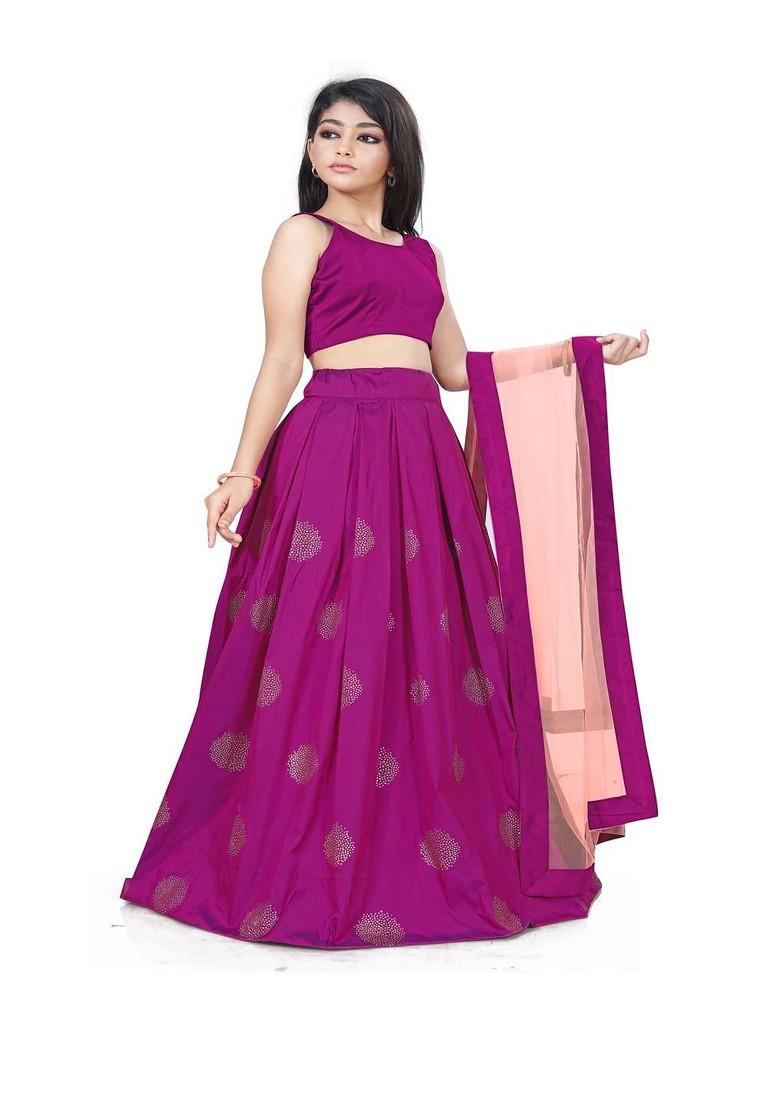 Purple Embroidered Blended Lehenga Choli For Girls - Indya
