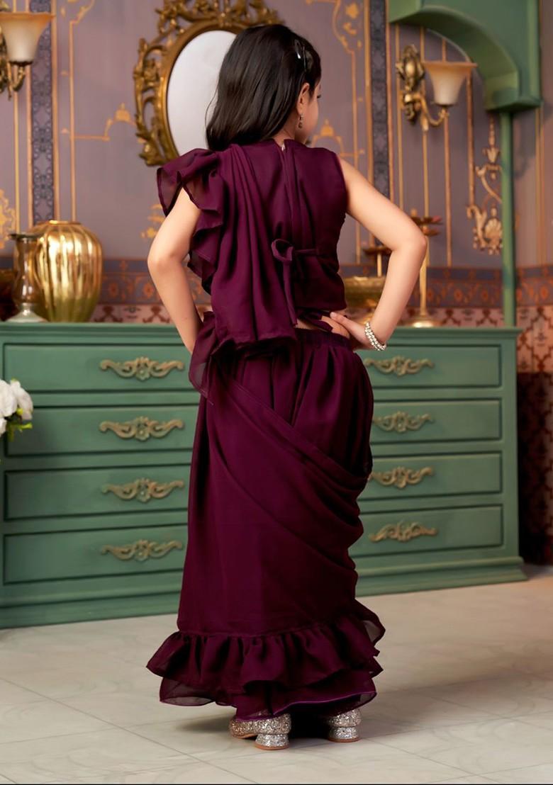 Burgundy Embellished Blended Lehenga Choli For Girls - Indya