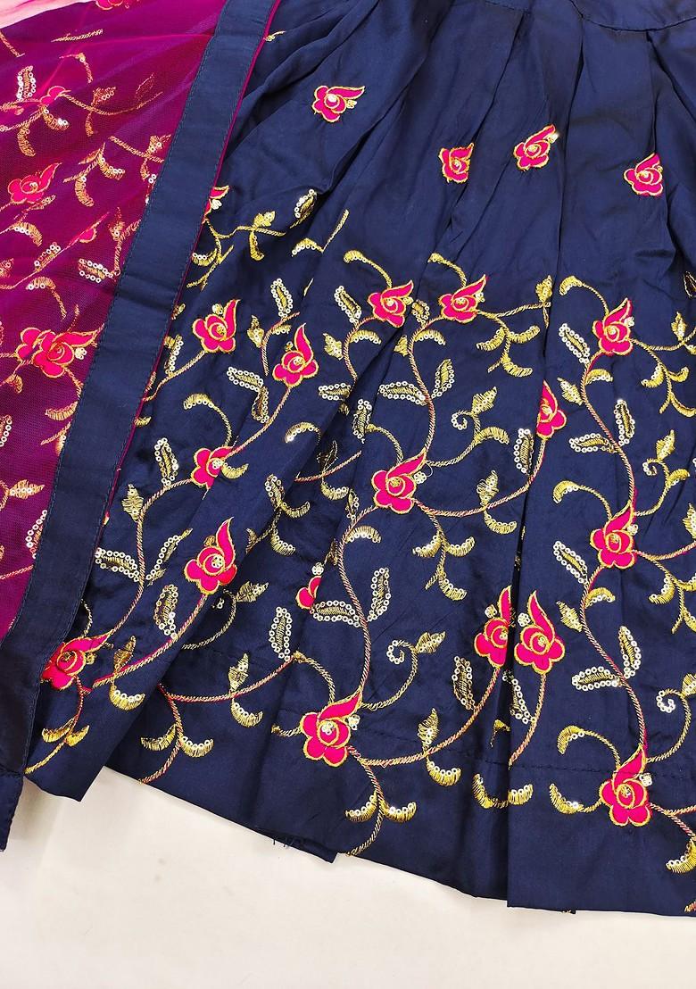 Blue Embellished Blended Lehenga Choli For Girls - Indya