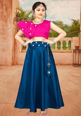 Pink Embellished Blended Lehenga Choli For Girls