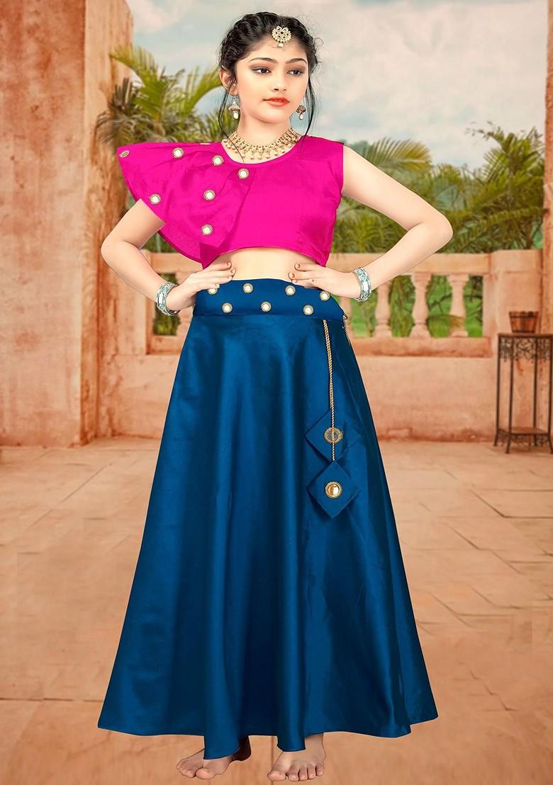 Pink Embellished Blended Lehenga Choli For Girls - Indya