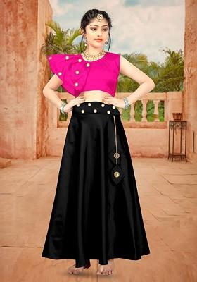 Pink Embellished Blended Lehenga Choli For Girls
