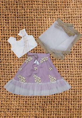 Purple Embroidered Blended Lehenga Choli For Girls