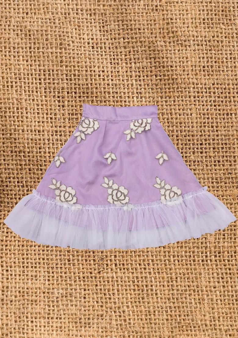 Purple Embroidered Blended Lehenga Choli For Girls - Indya