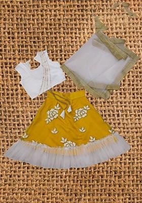 Mustard Embroidered Blended Lehenga Choli For Girls