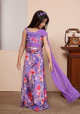 Purple Printed Blended Lehenga Choli For Girls