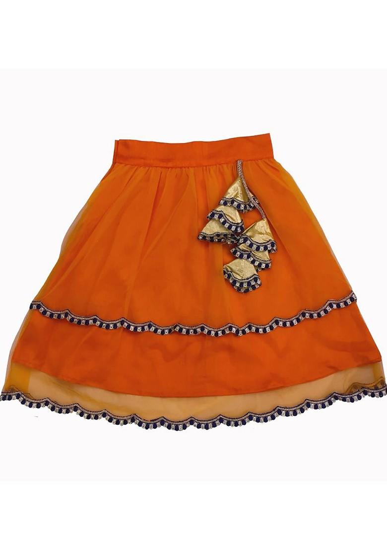 Orange Embroidered Blended Lehenga Choli For Girls - Indya