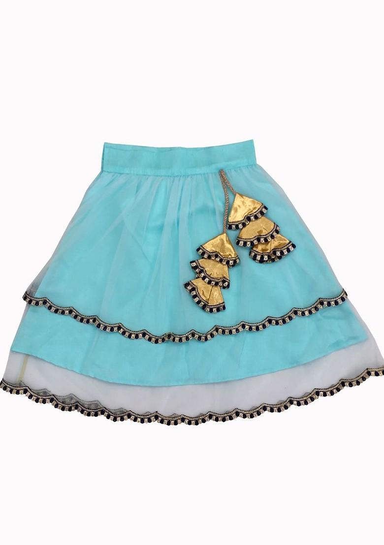 Sea Green Embroidered Blended Lehenga Choli For Girls - Indya