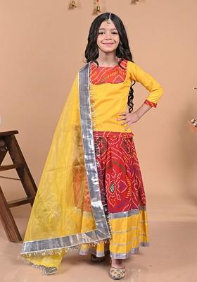 Red Printed Blended Lehenga Choli For Girls