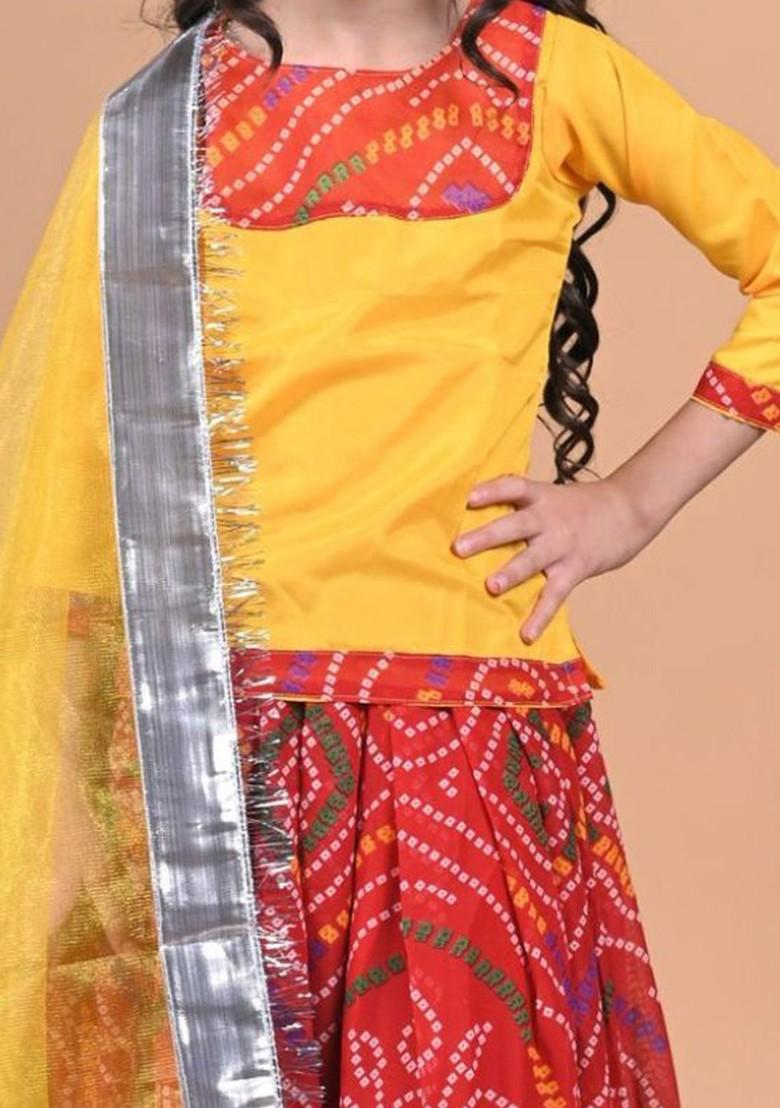 Red Printed Blended Lehenga Choli For Girls - Indya