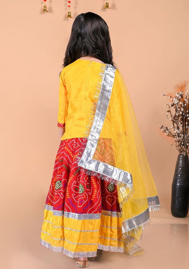 Red Printed Blended Lehenga Choli For Girls - Indya