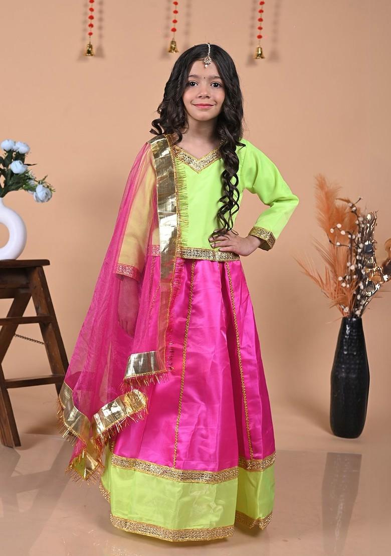 Pink Embroidered Blended Lehenga Choli For Girls - Indya