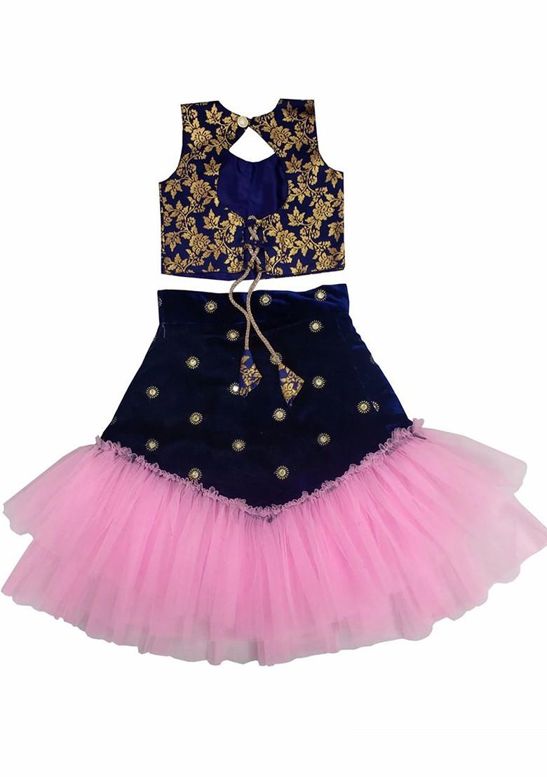 Pink Embroidered Blended Lehenga Choli For Girls - Indya