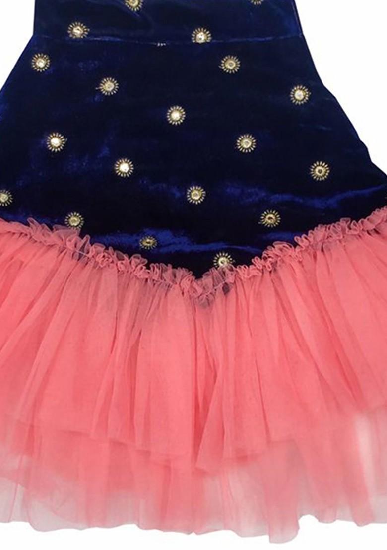 Peach Embroidered Blended Lehenga Choli For Girls - Indya