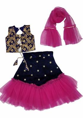 Fuchsia Embroidered Blended Lehenga Choli For Girls