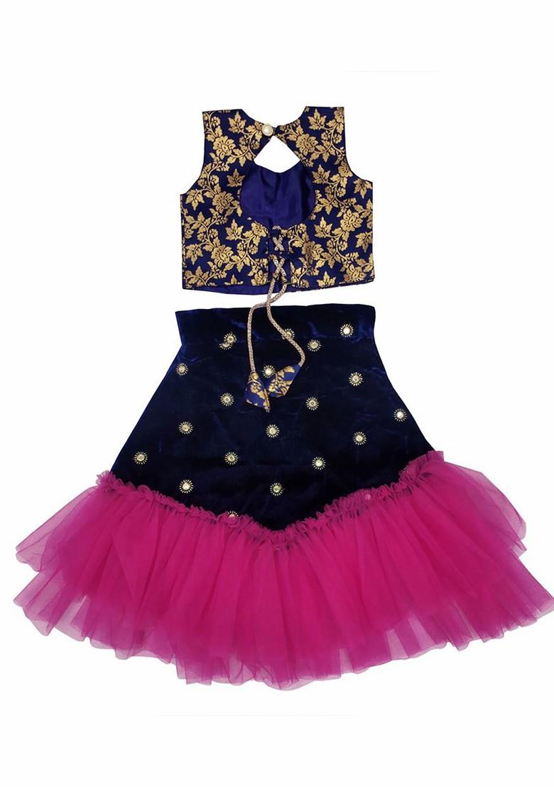 Fuchsia Embroidered Blended Lehenga Choli For Girls - Indya