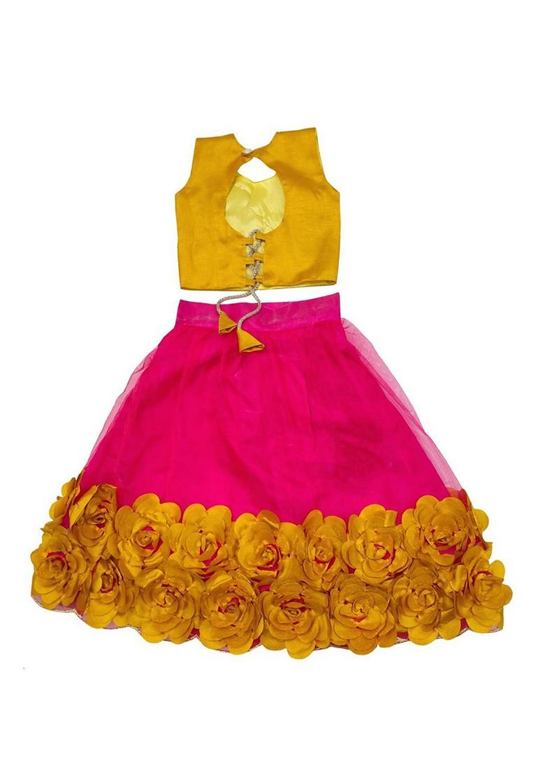 Pink Embroidered Net Lehenga Choli For Girls - Indya