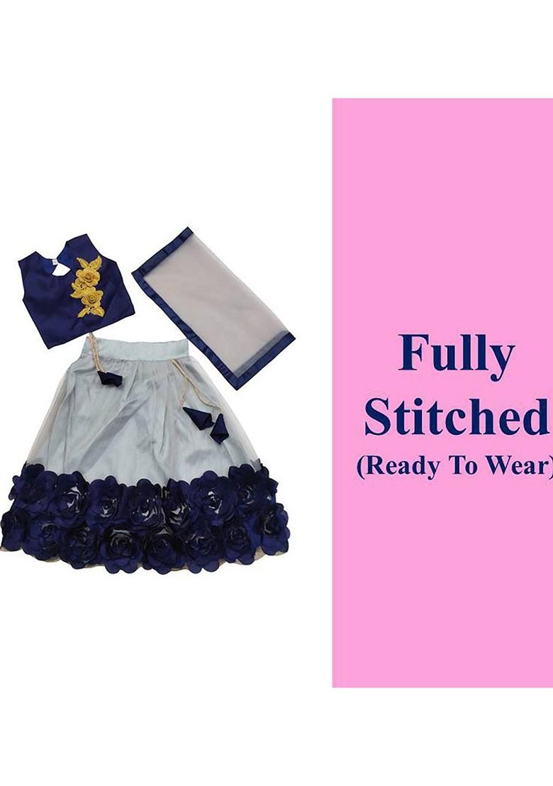 Grey Embroidered Net Lehenga Choli For Girls - Indya