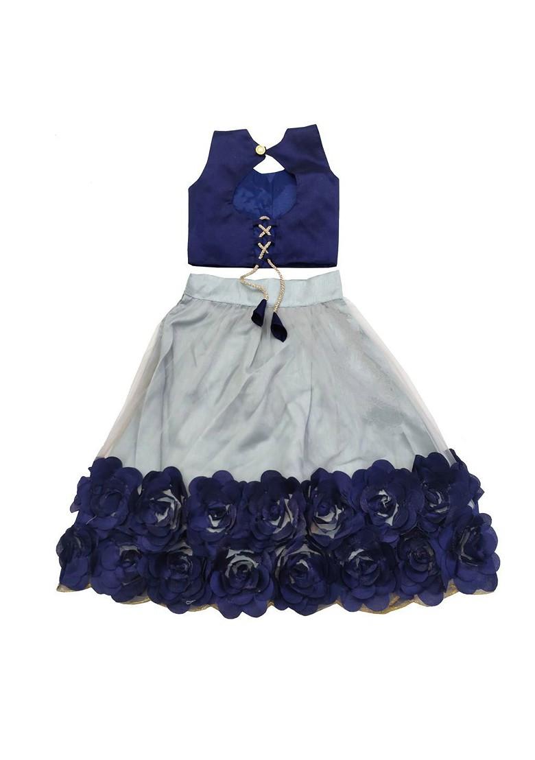 Grey Embroidered Net Lehenga Choli For Girls - Indya