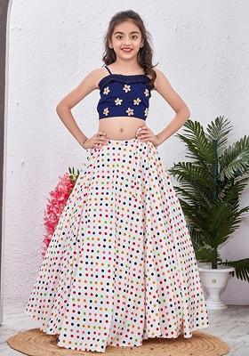 Navy Blue Printed Blended Lehenga Choli For Girls