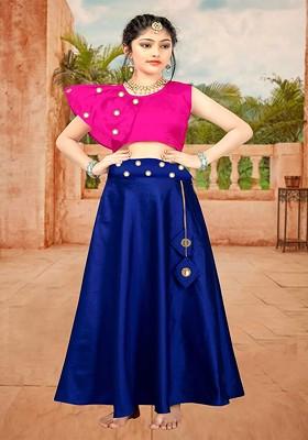 Pink Embellished Blended Lehenga Choli For Girls