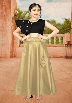 Black Embroidered Blended Lehenga Choli For Girls