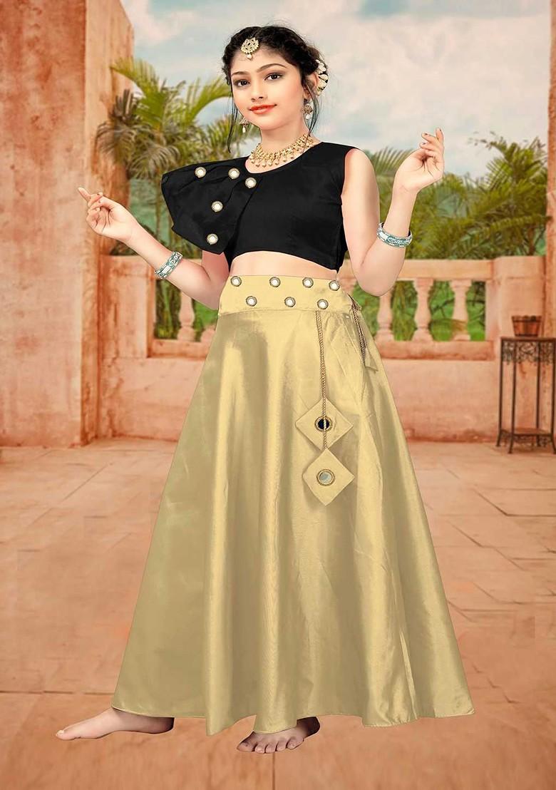 Black Embroidered Blended Lehenga Choli For Girls - Indya