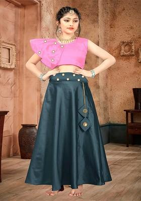 Pink Embellished Blended Lehenga Choli For Girls