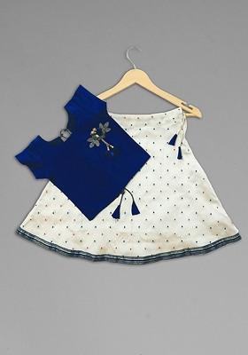 Navy Blue Embroidered Silk Lehenga Choli For Girls