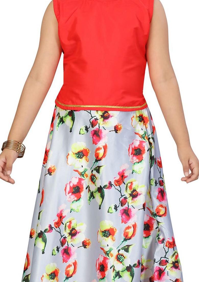 Red Embroidered Silk Lehenga Choli For Girls - Indya