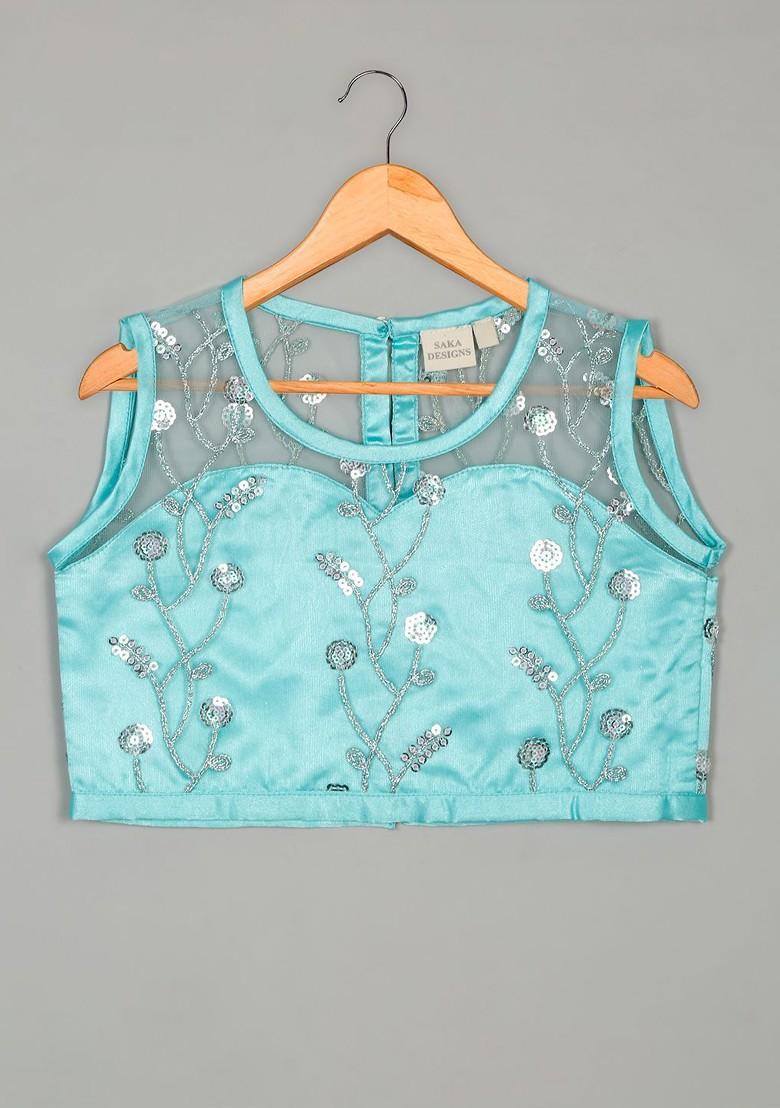 Blue Embroidered Blended Lehenga Choli For Girls - Indya