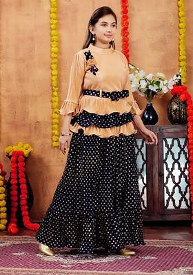 Beige Embroidered Blended Lehenga Choli For Girls