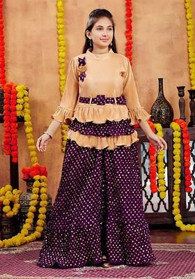 Beige Printed Blended Lehenga Choli For Girls