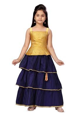 Yellow Embroidered Blended Lehenga Choli For Girls