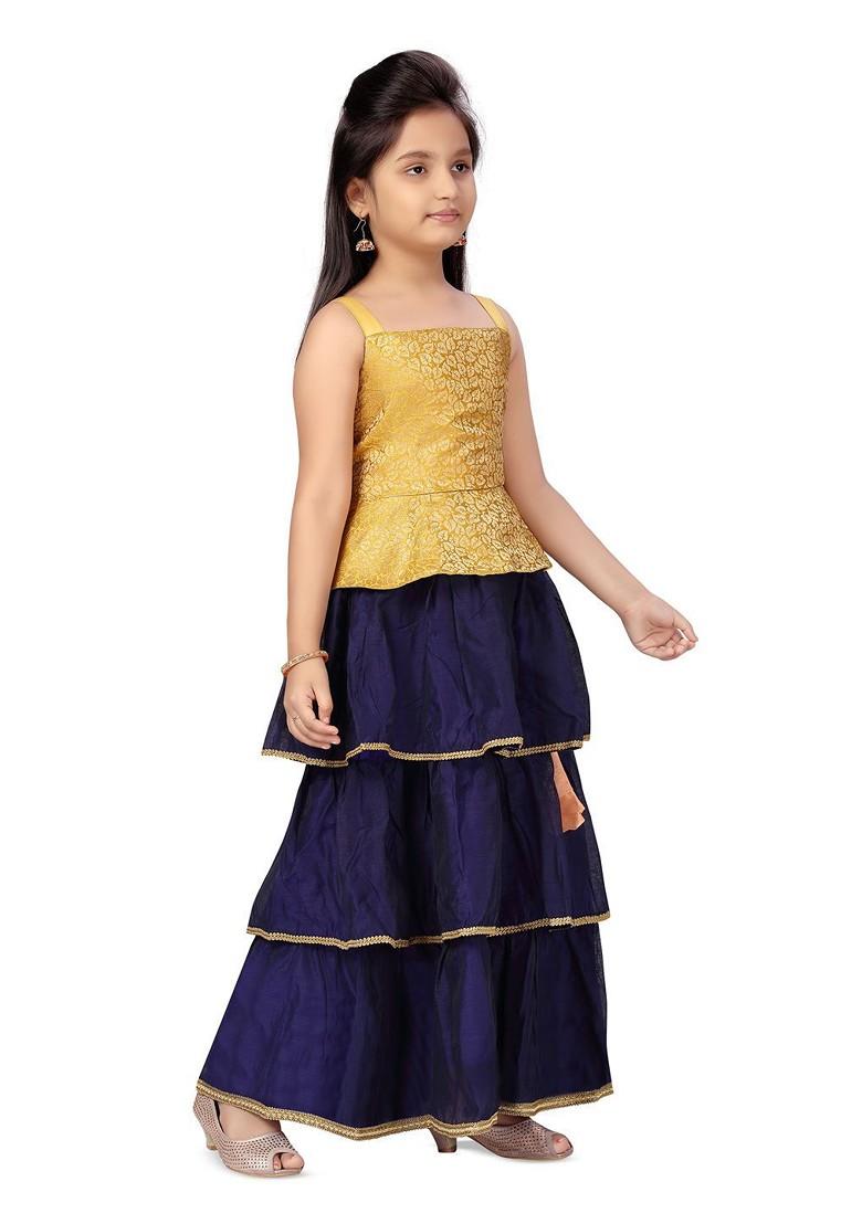 Yellow Embroidered Blended Lehenga Choli For Girls - Indya