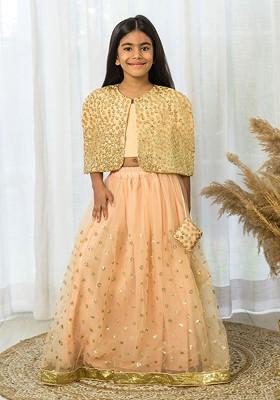 Peach Embellished Blended Lehenga Choli For Girls
