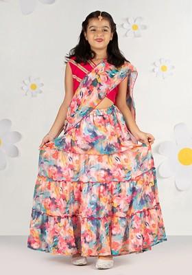 Blue Embellished Blended Lehenga Choli For Girls