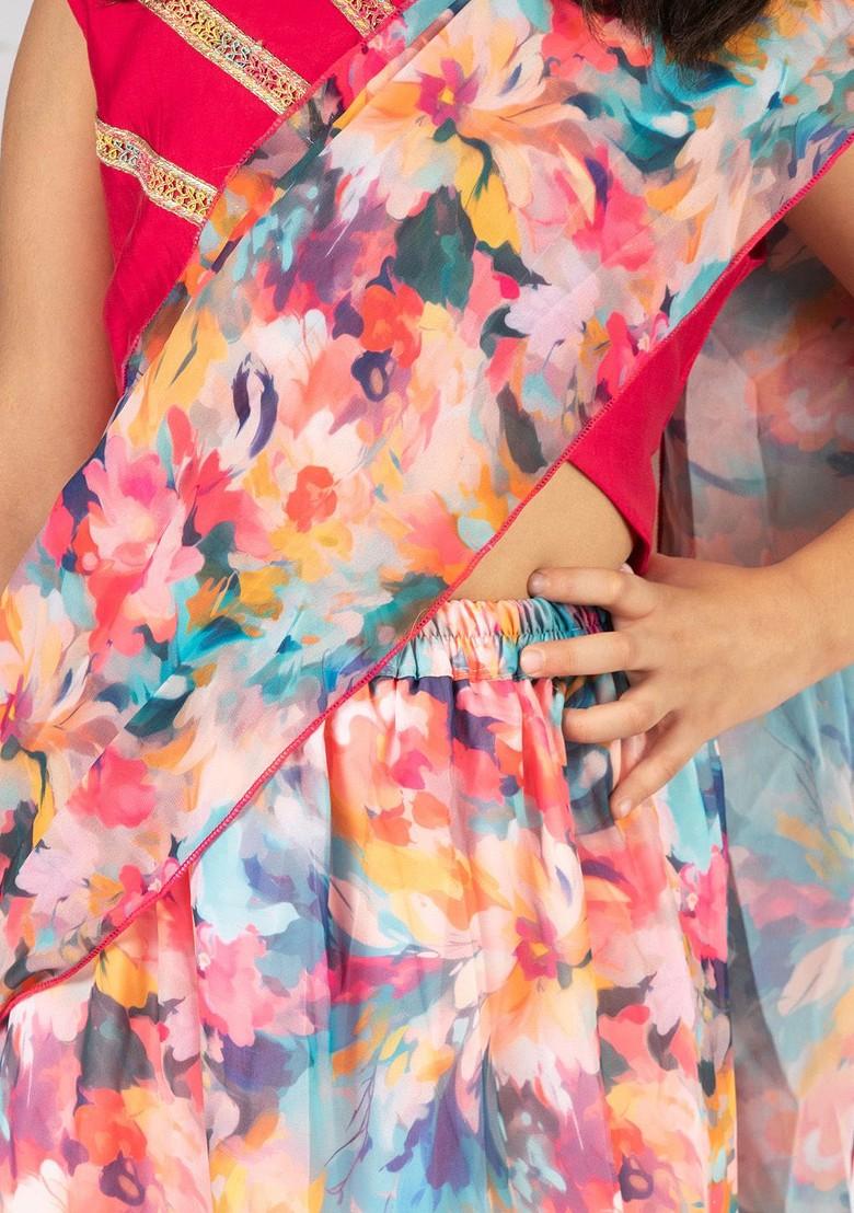 Blue Embellished Blended Lehenga Choli For Girls - Indya