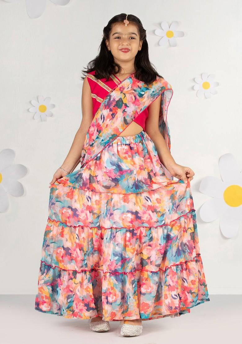 Blue Embellished Blended Lehenga Choli For Girls - Indya