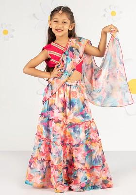 Pink Embellished Blended Lehenga Choli For Girls