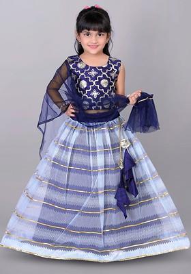 Navy Blue Embellished Blended Lehenga Choli For Girls