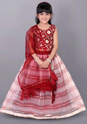 Maroon Embellished Blended Lehenga Choli For Girls
