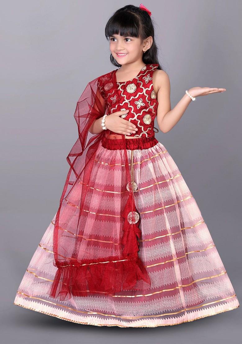 Maroon Embellished Blended Lehenga Choli For Girls - Indya
