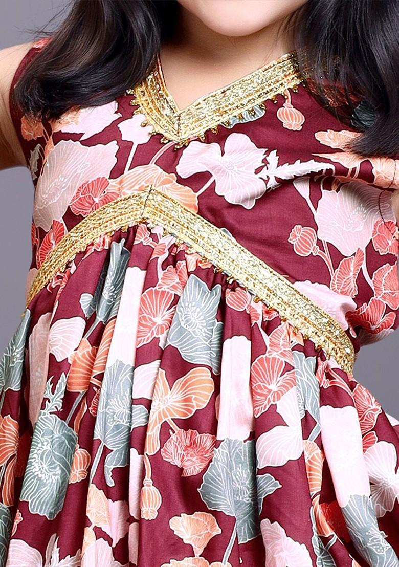 Magenta Printed Net Lehenga Choli For Girls - Indya