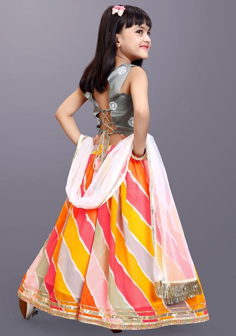 Grey Embroidered Blended Lehenga Choli For Girls - Indya