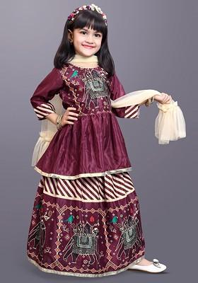Maroon Printed Blended Lehenga Choli For Girls