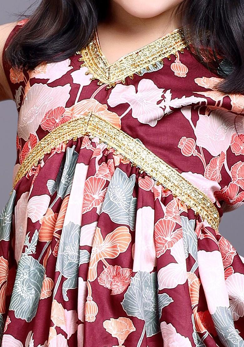 Magenta Printed Blended Lehenga Choli For Girls - Indya