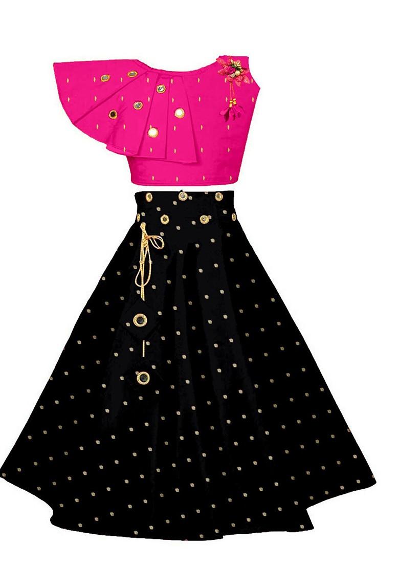 Pink Embroidered Blended Lehenga Choli For Girls - Indya