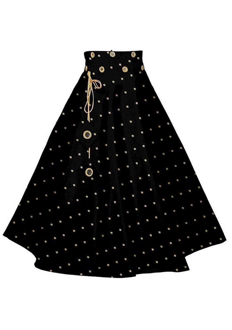 Black Embellished Blended Lehenga Choli For Girls - Indya